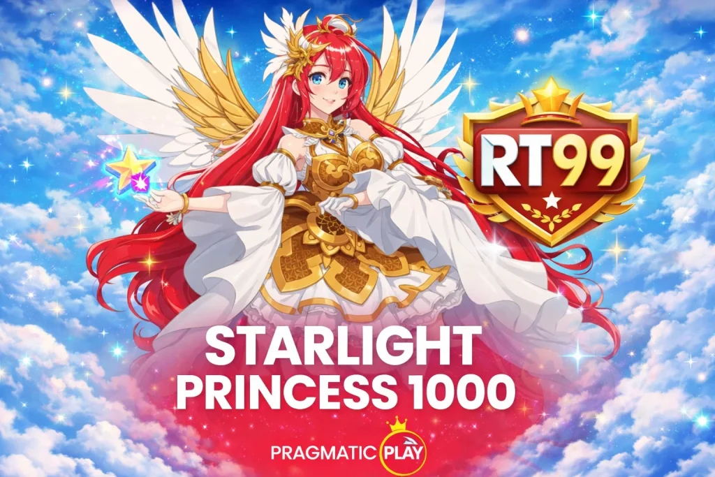 Aksi sang putri dengan tongkat sihir dan sayap berkilau dalam permainan Starlight Princess 1000 di platform RT99.